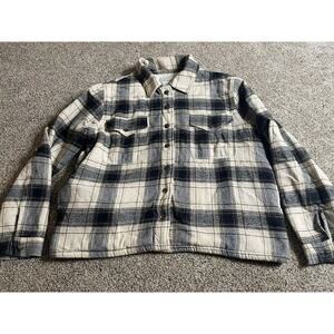 Lucky Brand Plaid Flannel Sherpa Lined Jacket Shacket Womens Large Black Cream
